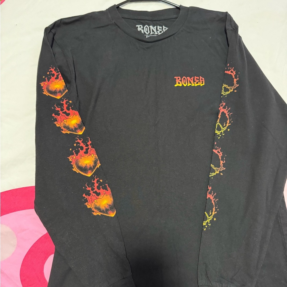 Black Long Sleeve Shirt with Flame Graphics